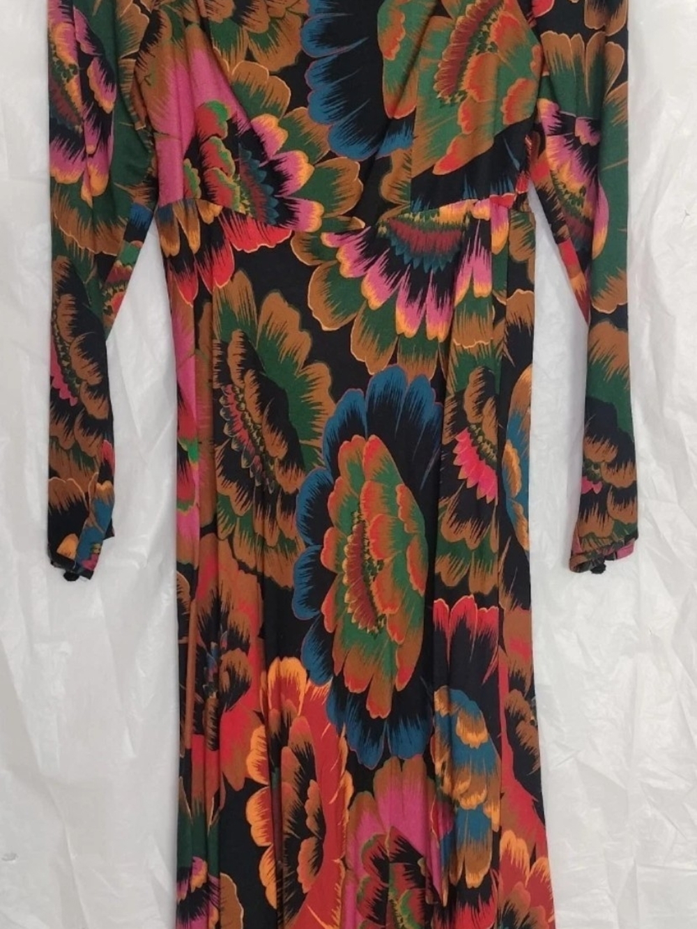 Farm Rio Floral Long Sleeve Midi Dress XS Square Neck Colorful New With Tags